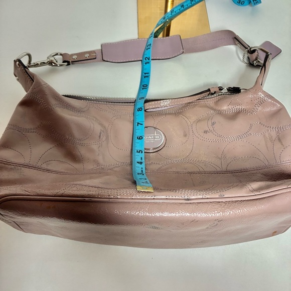 Y2K Coach Signature Patent Leather Tannish Peach Hobo Shoulder Bag 